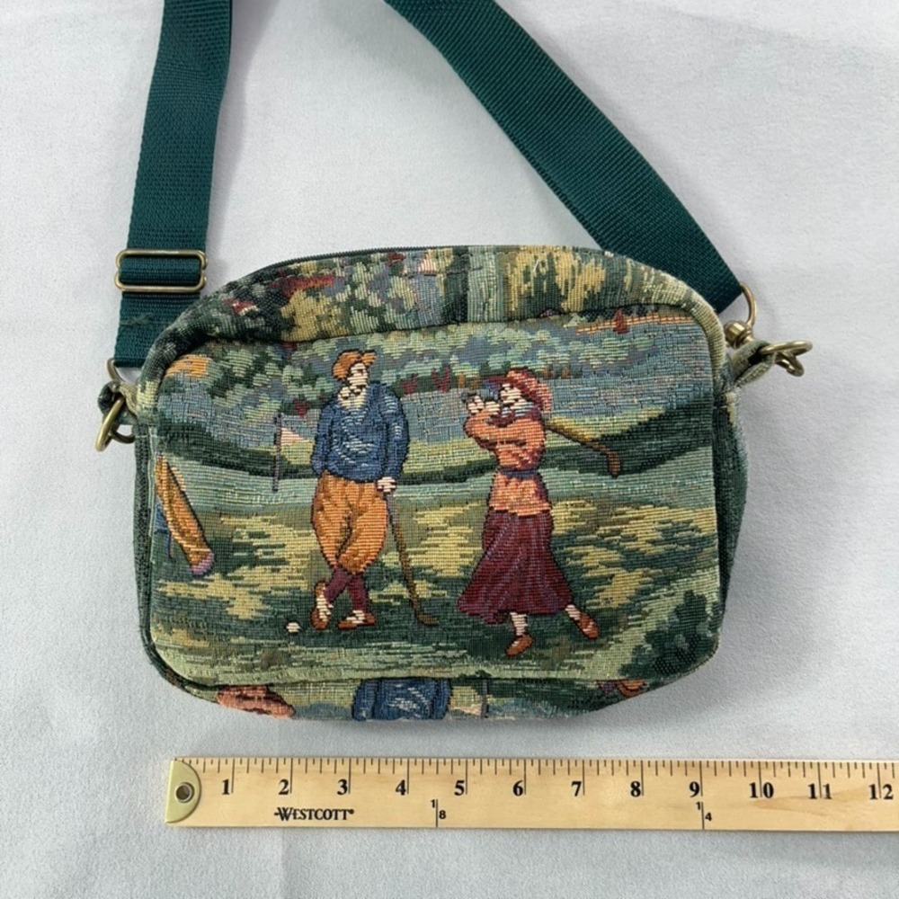 Holdings Fine Accessories Crossbody Bag Women's Green Tapestry Golf Scene - Picture 10 of 11